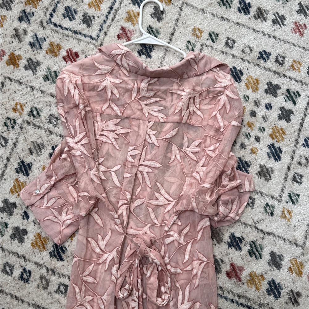 ZARA Sheer Embroidered Midi Dress Pink Floral Beach Coverup Oversized Resort - Picture 3 of 6